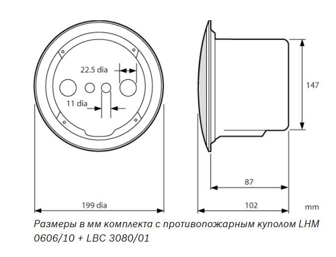 LHM0606/10| Размеры вместе с защитным куполом