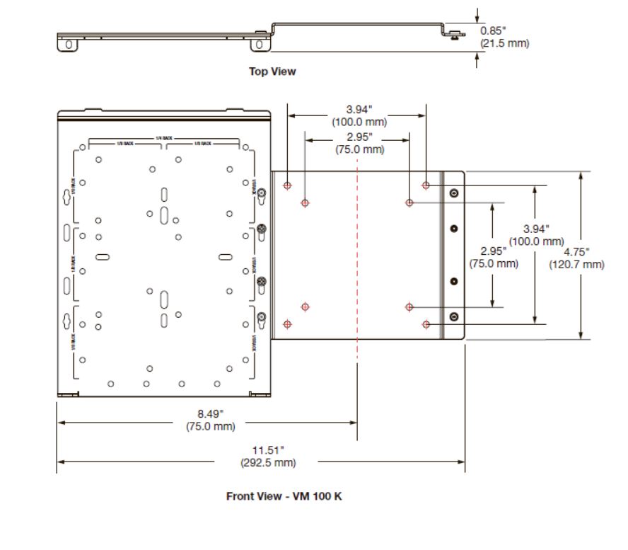 Чертежи Монтажное крепление VESA VM100K